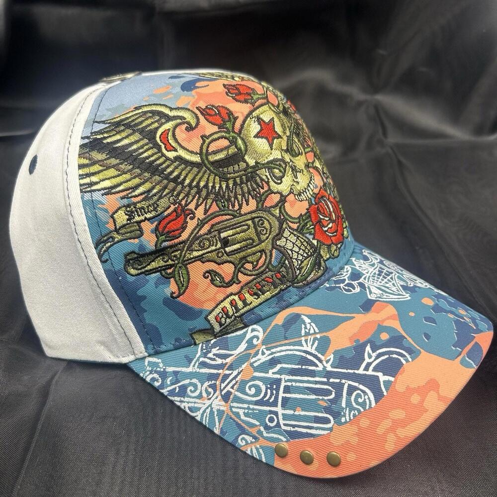 Tattoo Art Style Y2K Trucker Hat Skull Wings Guns Rose Grunge Goth Adjustable